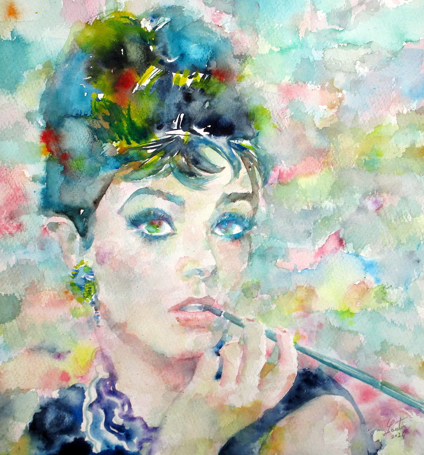 Audrey Hepburn Painting - AUDREY HEPBURN - watercolor portrait.7 by Fabrizio Cassetta