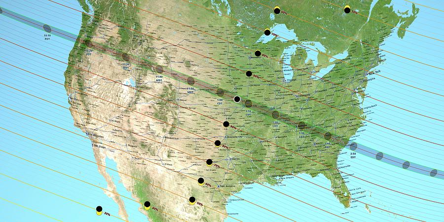 August 2017 Total Solar Eclipse Path Photograph by Nasas Scientific Visualization Studio/science Photo Library