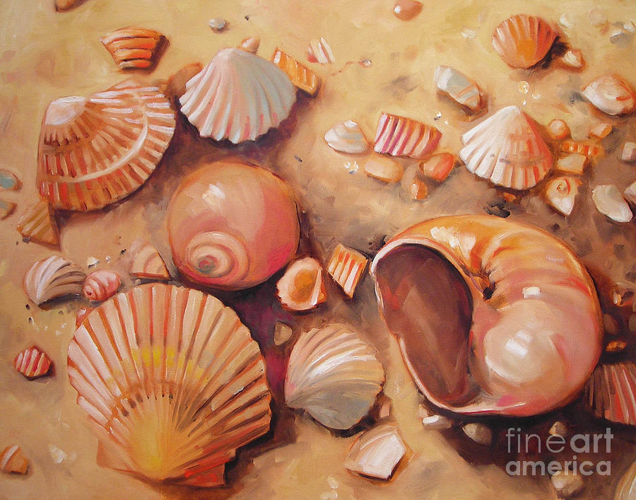 Shell Painting - August Shells by Mary Hubley