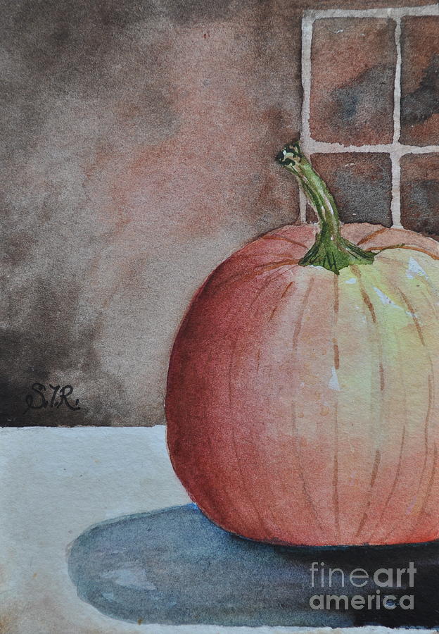 Aunt Reginas Pumpkin Painting by Sally Tiska Rice