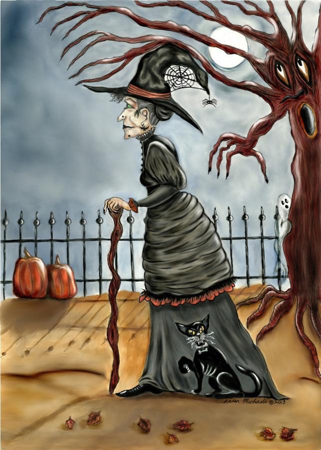 Halloween Painting - Auntie Awful by Karen Michaels
