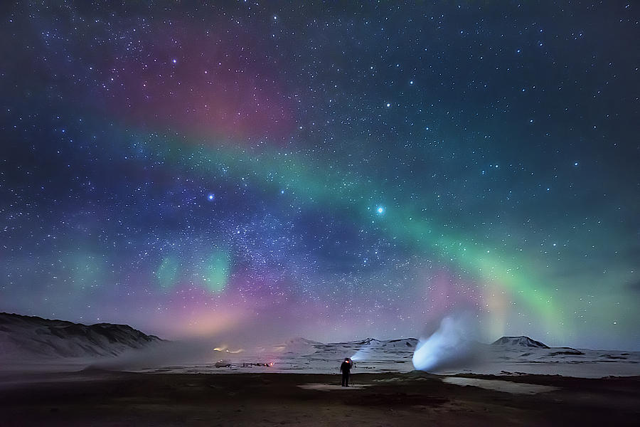 Aurora Borealis and Geothermal Steam, Iceland Photograph by Arctic-Images
