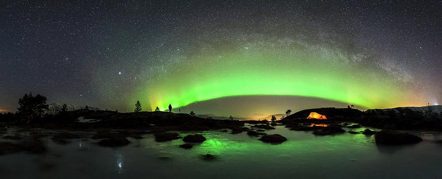 Nature Photograph - Aurora Borealis And Milky Way by Tommy Eliassen