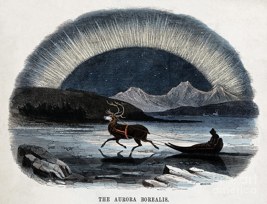 Aurora Borealis And Reindeer-Drawn Sled Photograph by Wellcome Images