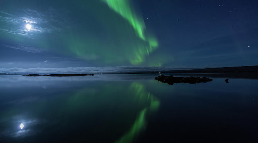 Aurora Borealis And The Moon by Nurdugphotos