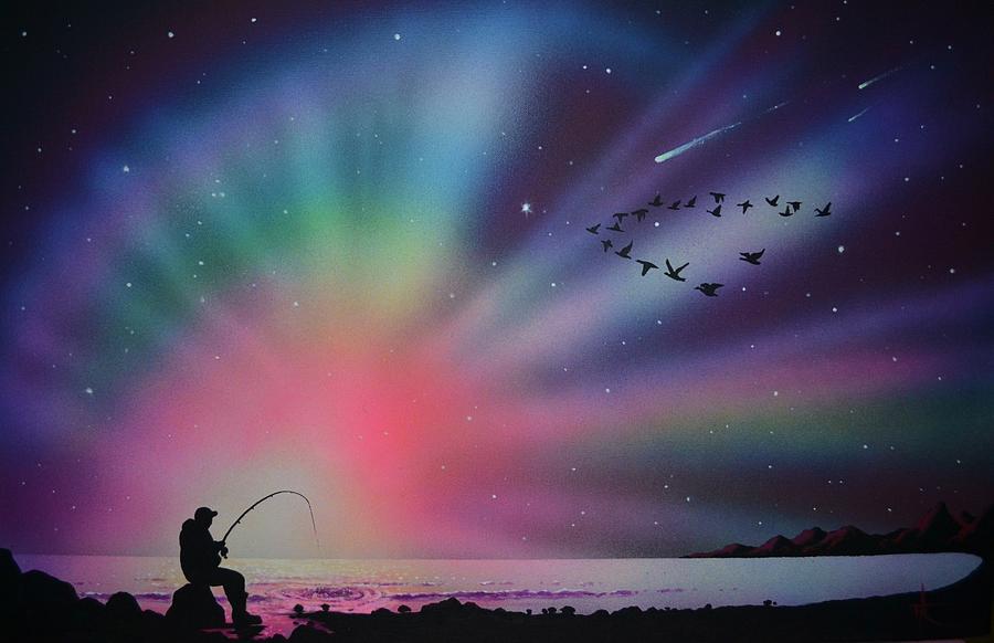 Aurora Borealis Painting - Aurora Borealis gone fishing by Thomas Kolendra Aurora Borealis Painting - Aurora Borealis gone fishing by Thomas Kolendra