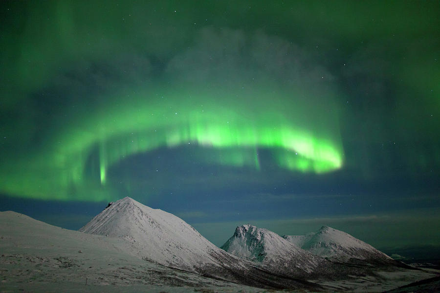 Aurora Borealis In Arctic Norway Photograph by Antonyspencer