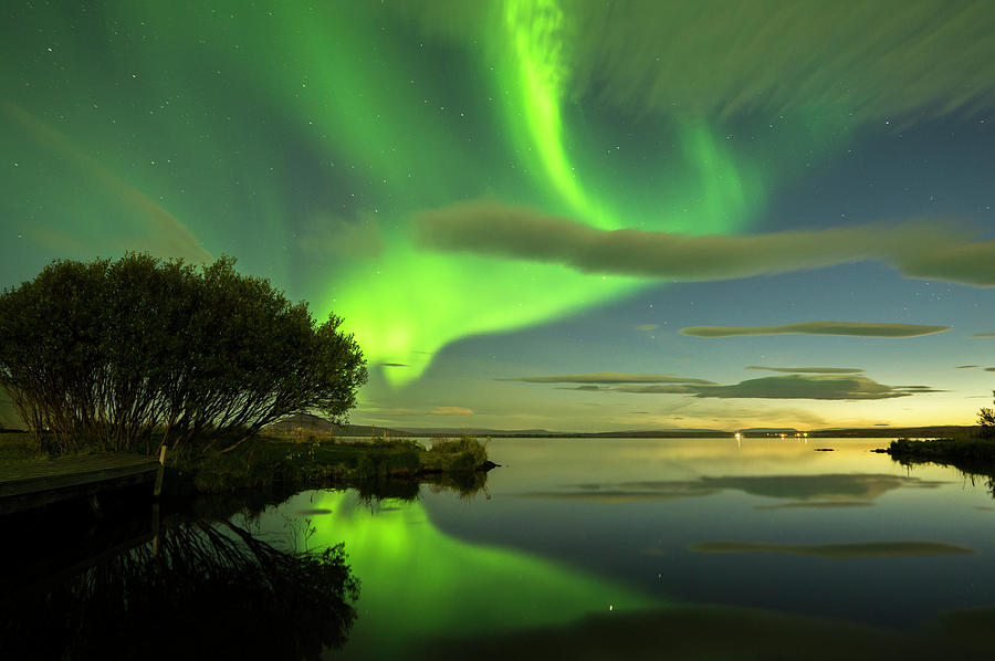 Aurora Borealis In Green Lights In Photograph by Subtik