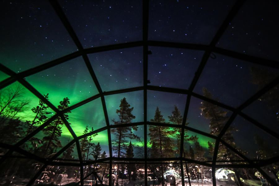 Aurora borealis (Northern lights) seen from Glass Igloos, Saariselka, Finland Photograph by Lingxiao Xie