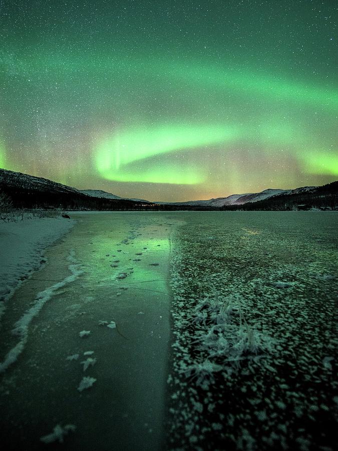 Aurora Borealis Over A Frozen River Photograph by Tommy Eliassen/science Photo Library
