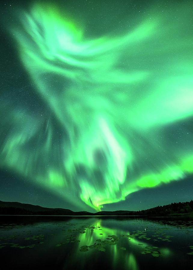 Aurora Borealis Over A Lake Photograph by Tommy Eliassen/science Photo Library