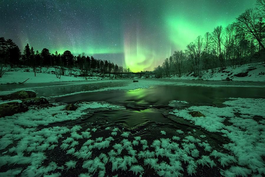 Aurora Borealis Over A River Photograph by Tommy Eliassen/science Photo ...