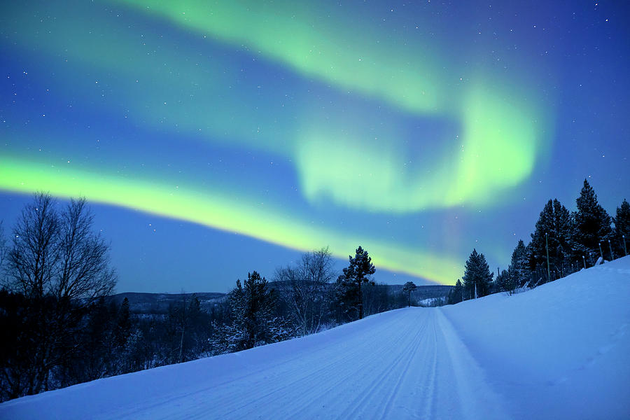 Aurora Borealis Over A Road Through Photograph by Sara winter