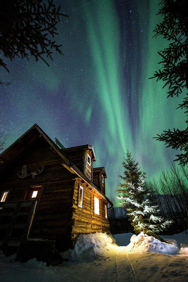 Aurora Borealis Over Cabin Photograph by Chris Madeley