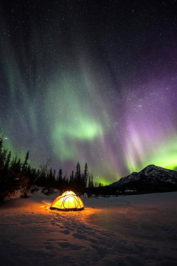 Aurora Borealis Over Campsite In Alaska Photograph by Chris Madeley