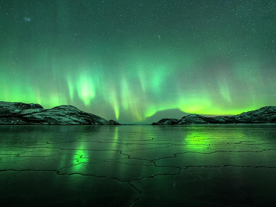 Aurora Borealis Over Frozen Fjord Photograph by Tommy Eliassen/science Photo Library