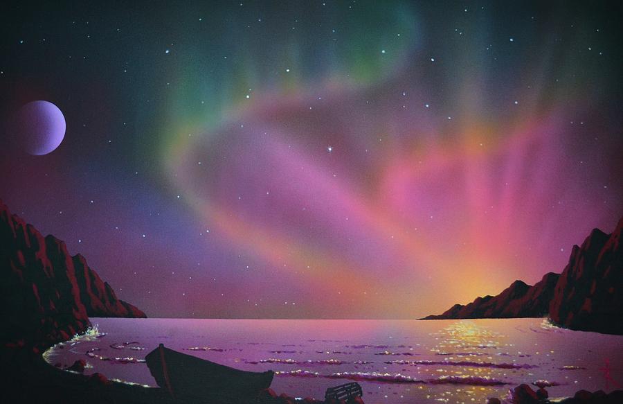 Aurora Borealis With Lobster Cage Painting by Thomas Kolendra