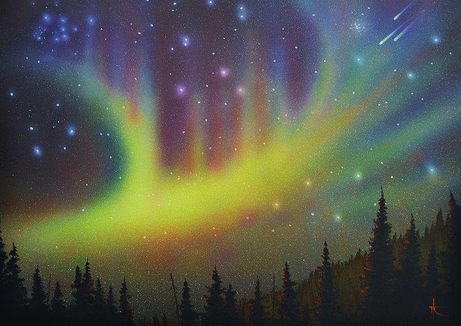 Aurora Borealis yellow streak Painting by Thomas Kolendra