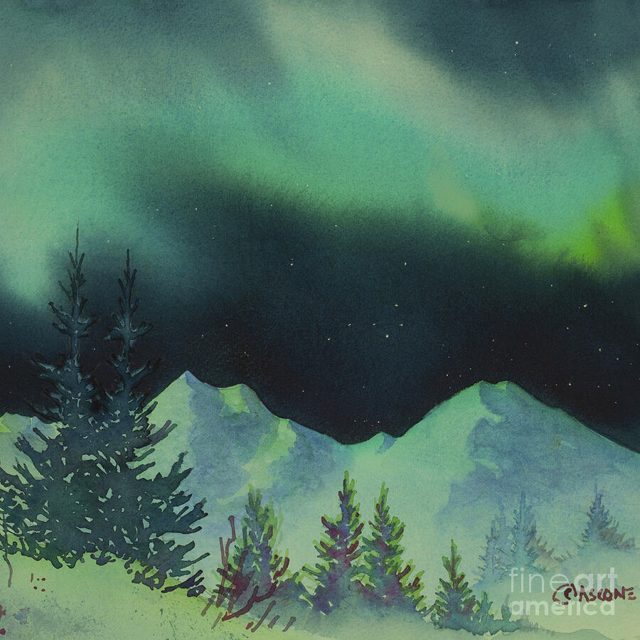 Winter Painting - Aurora Dance in Square by Teresa Ascone