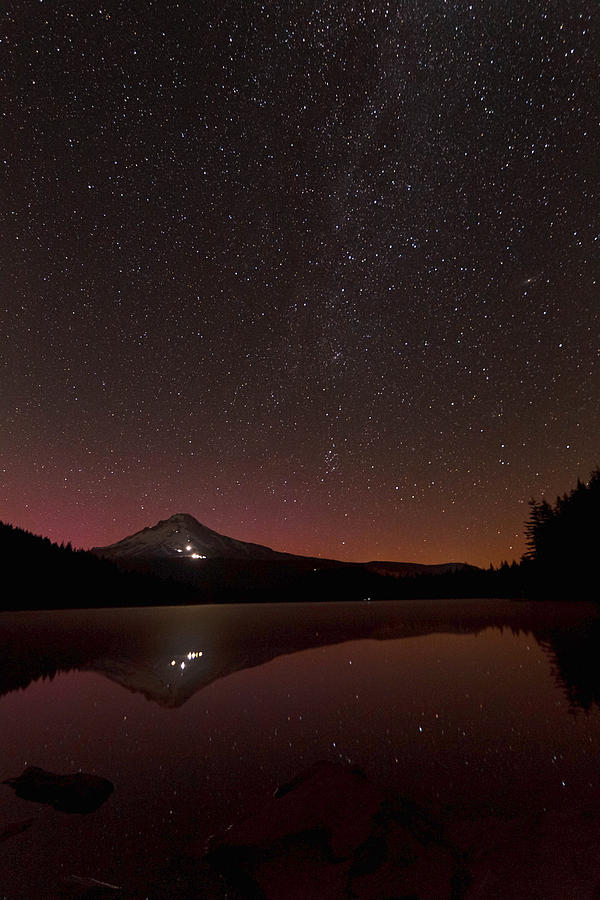 Aurora Glow Over Trillium Lake Photograph by Wes and Dotty Weber