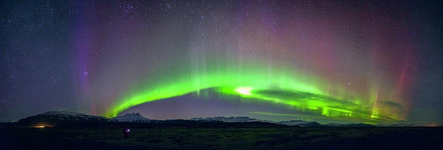 Mountain Photograph - Aurora Panorama In Iceland by Dr Juerg Alean