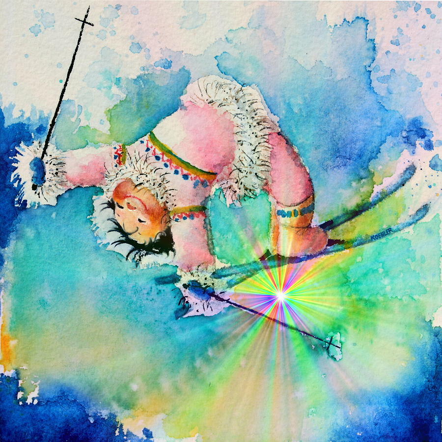 Aurora Skier Painting by Hanne Lore Koehler