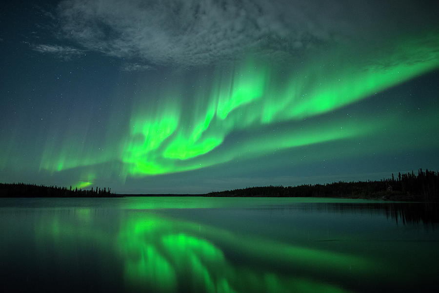 Aurora With Reflection On Lake Photograph by Michael Ericsson