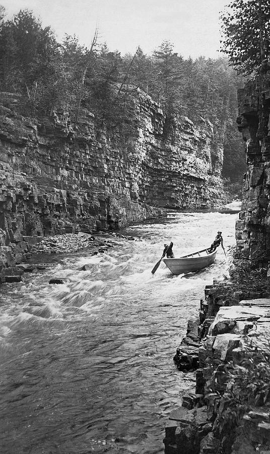 Black And White Photograph - Ausable River Rapids by Underwood Archives