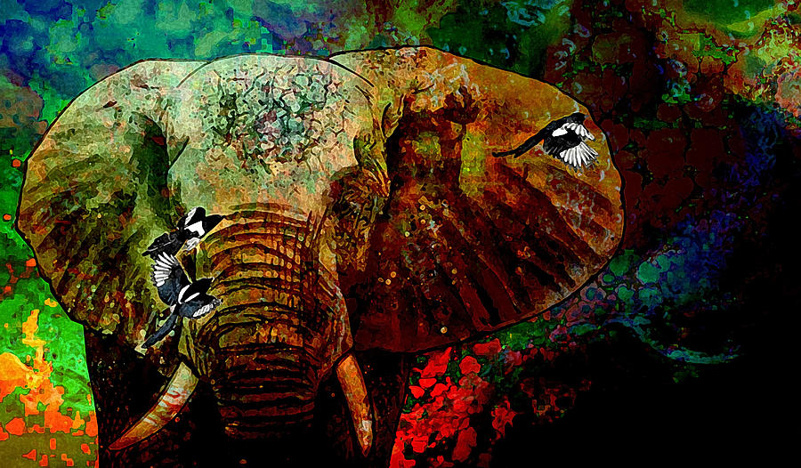 Elephant Digital Art - Auspicious by JinWei Zheng