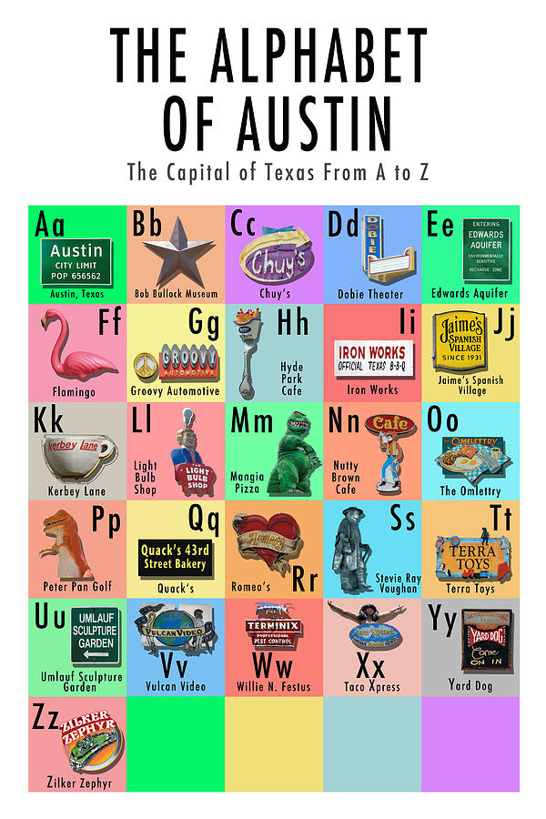 Austin Digital Art - Austin Alphabet Print by Sort Of Cool
