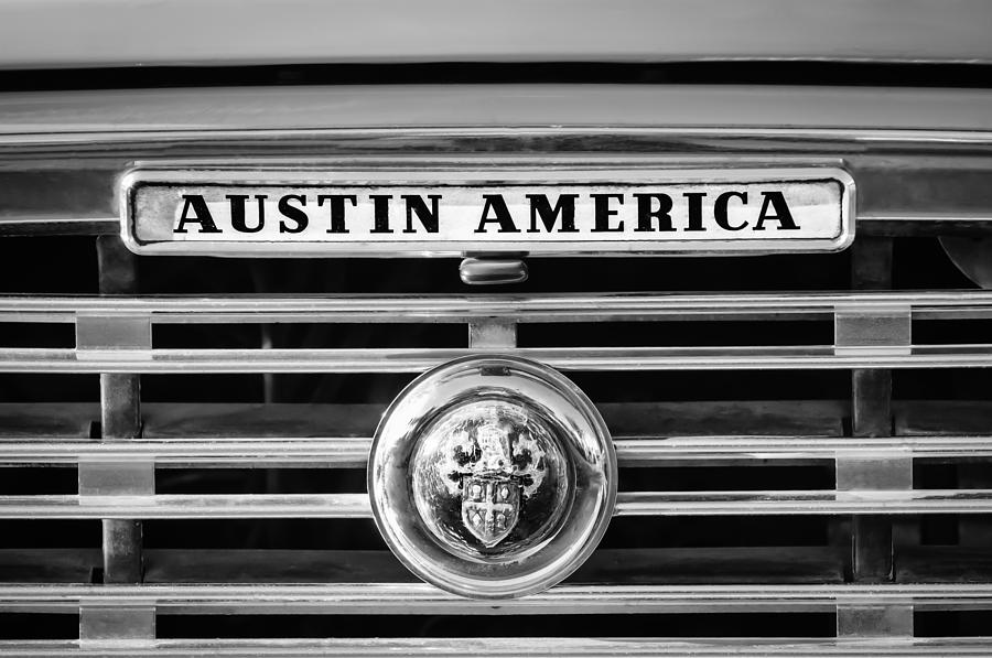 Austin America Grille Emblem -0304bw Photograph by Jill Reger