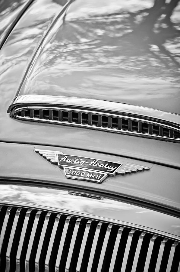 Austin-Healey 3000 MK II Hood Emblem -0567bw Photograph by Jill Reger