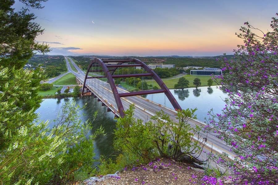 Austin Images - Pennybacker Bridge looking West at Sunrise Photograph by Rob Greebon