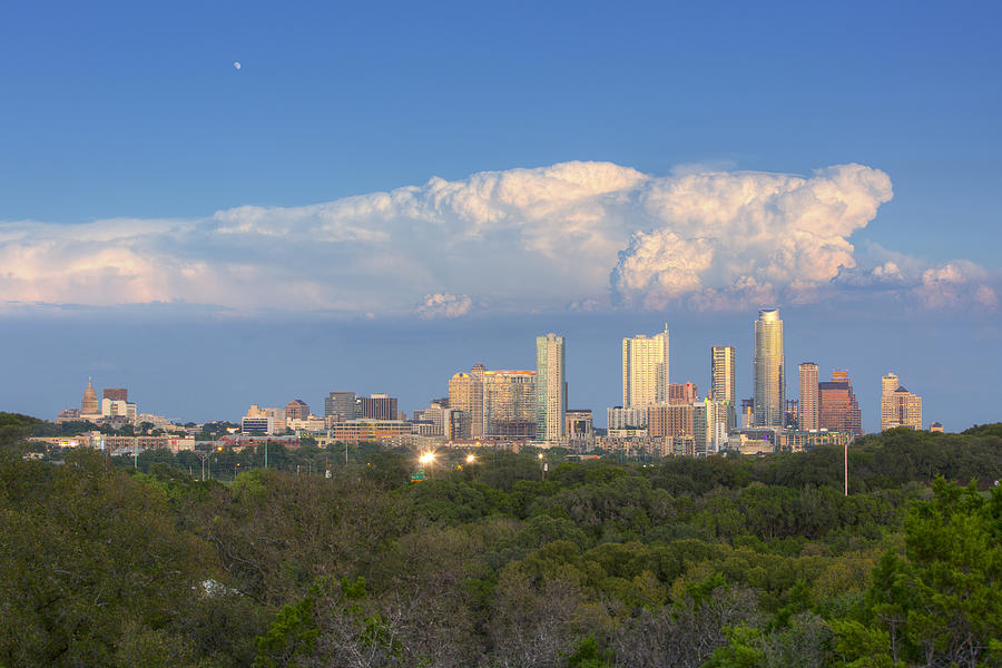 Austin Skyline Photograph - Downtown Austin under a Thunderhead by Rob Greebon