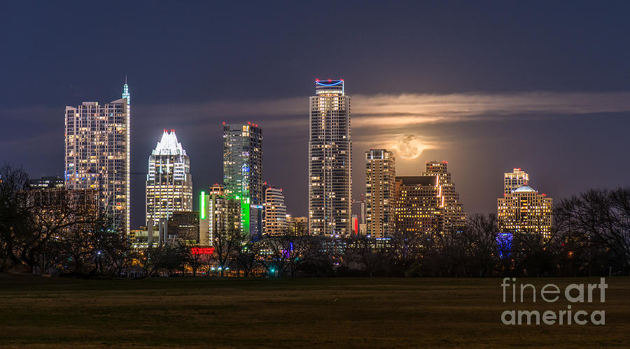 Austin Photograph - Austin Skyline Moonrise by Bee Creek Photography - Tod and Cynthia