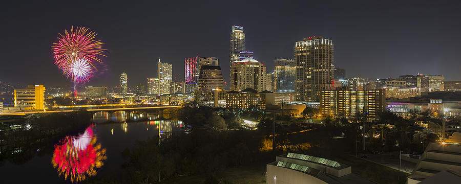 Austin Photograph - Fireworks and the Austin Skyline on New Years Eve by Rob Greebon