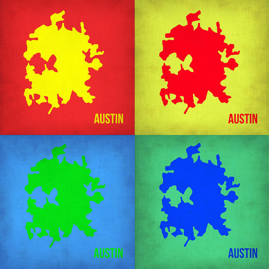 Austin Map Painting - Austin Pop Art Map 1 by Naxart Studio