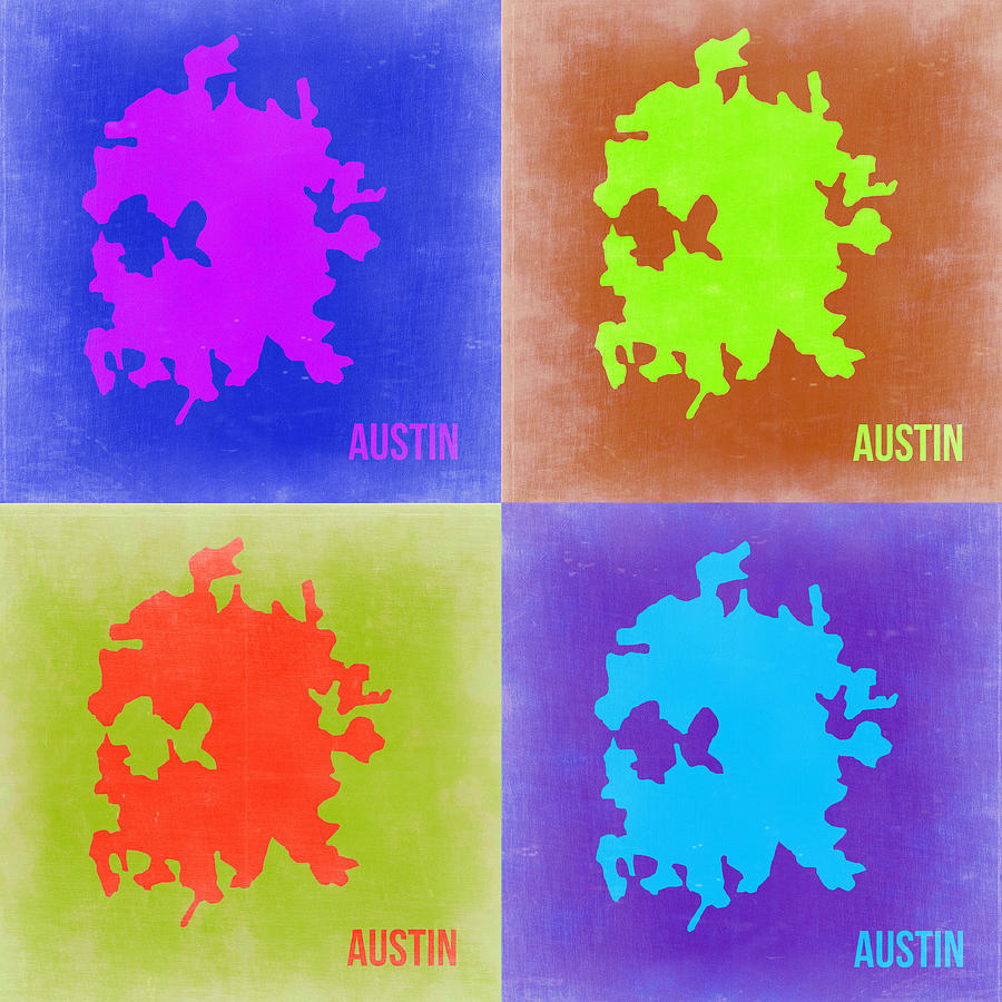 Austin Map Painting - Austin Pop Art Map 2 by Naxart Studio