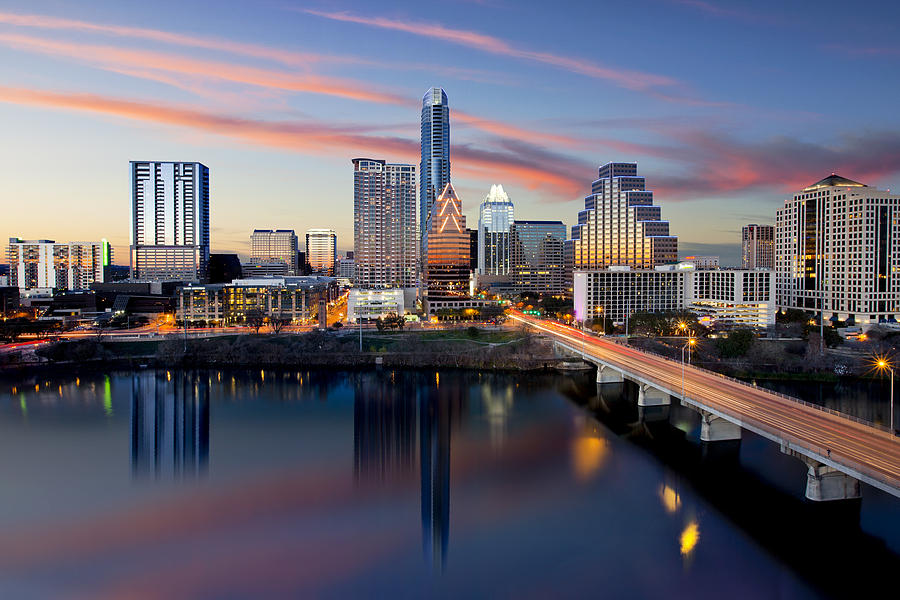 An Image of the Austin Skyline and Lady Bird Lake from the Hyatt Hotel Photograph by Rob Greebon