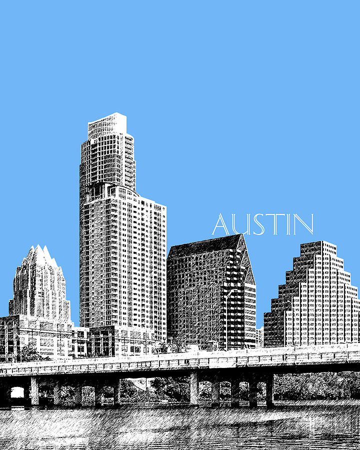 Architecture Digital Art - Austin Skyline - Sky Blue by DB Artist