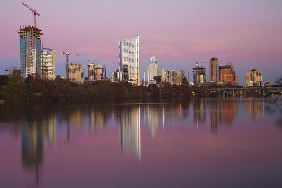 Austin Photograph - Austin Skyline Sunset Reflections by Mark Weaver