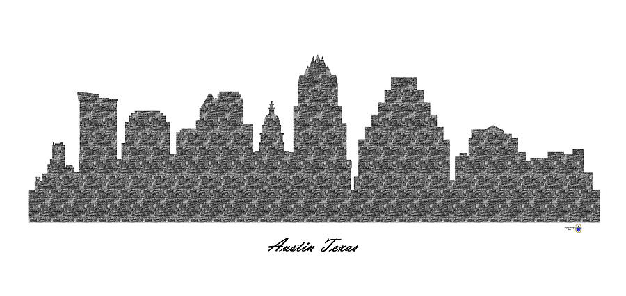Austin Texas 3D BW Stone Wall Skyline Digital Art by Gregory Murray