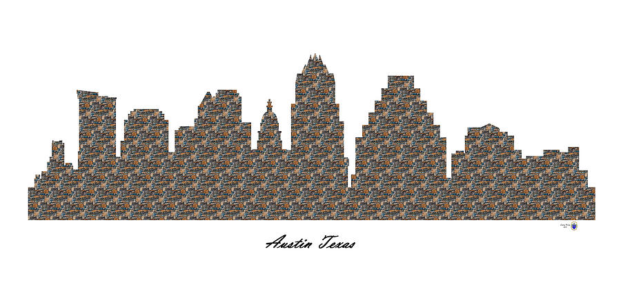 Austin Texas 3D Stone Wall Skyline Digital Art by Gregory Murray