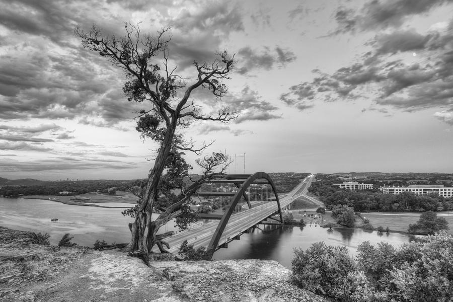 Black And White Photograph - Austin Texas Images - The 360 Bridge on a Summer Morning 2 Black by Rob Greebon
