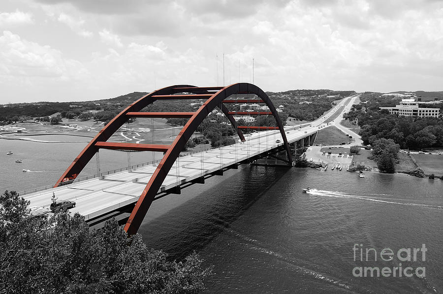 Austin Texas Pennybacker 360 Bridge Color Splash Black and White Digital Art by Shawn OBrien