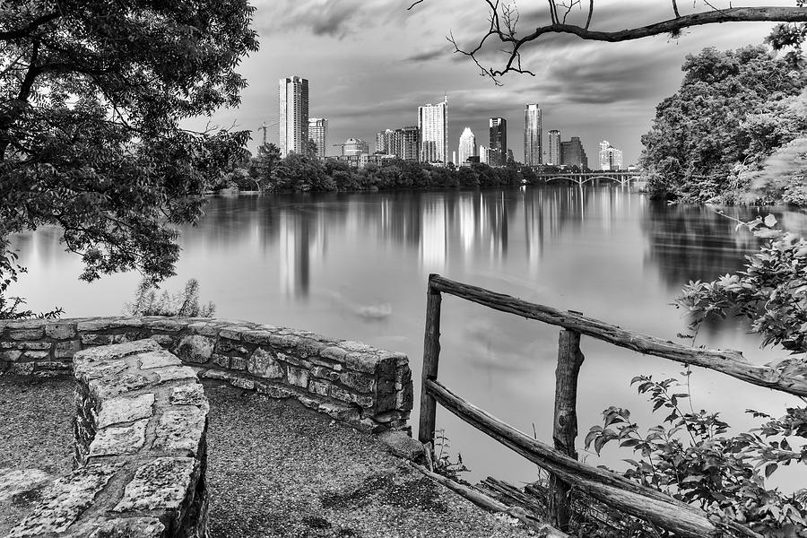 Austin Texas Skyline Lou Neff Point In Black And White Photograph