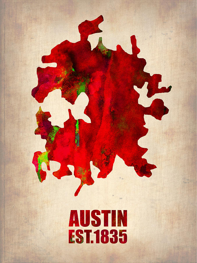 Austin Painting - Austin Watercolor Map by Naxart Studio