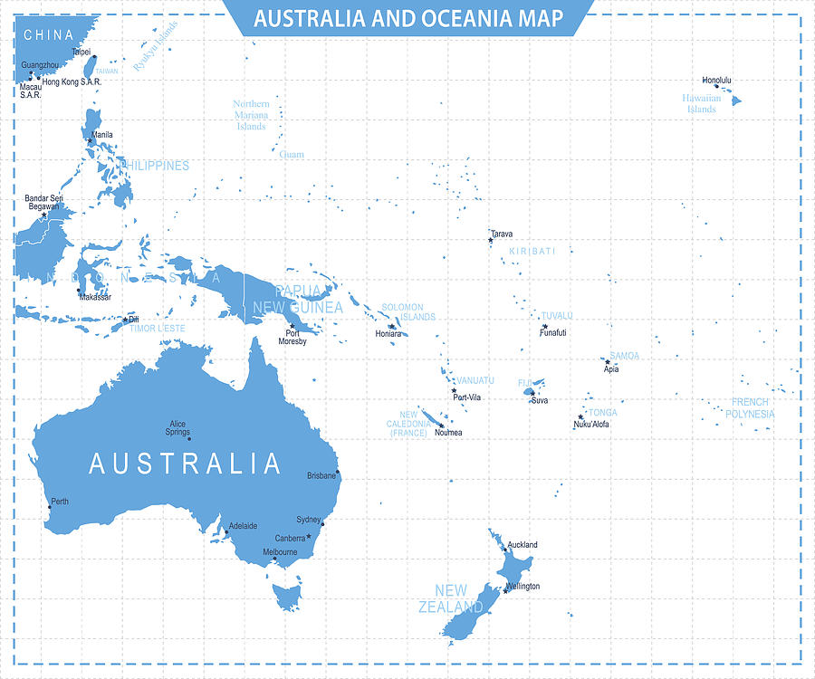 Australia and Oceania Map - Illustration Drawing by Pop_jop