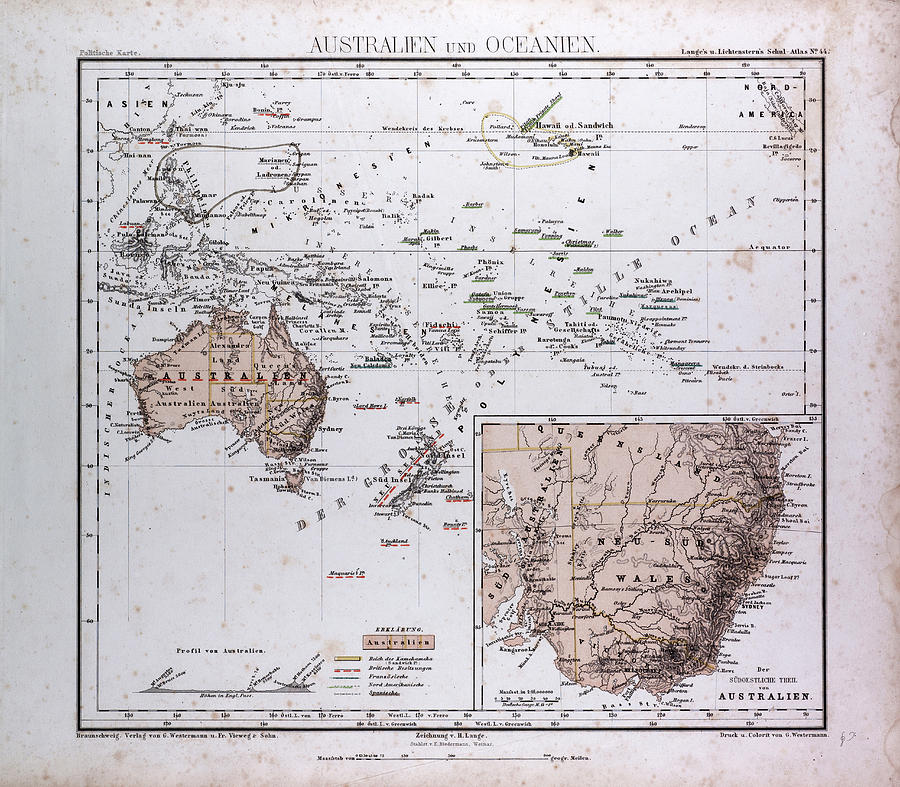 Australia And Oceania Map Drawing by Litz Collection | Pixels