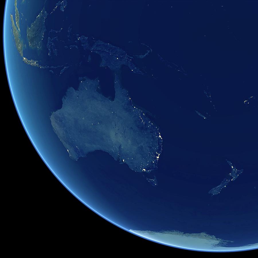 Australia At Night Photograph by Planetary Visions Ltd/science Photo Library